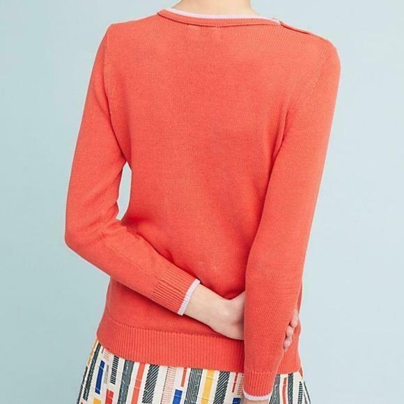 Coral Anthropologie Moth Button Shoulder Crew Neck Long Sleeve Sweater (NWT) - Picture 4 of 5